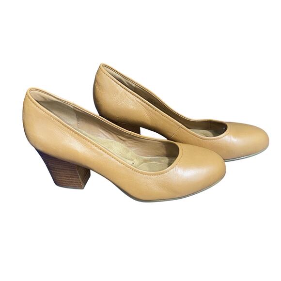 Söfft Comfort Leather Block Heel Pump Tan Camel Women’s 10M Round Toe Work Dress - Picture 1 of 7